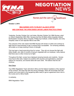 October 3, 2016 MNA NURSES VOTE TO REJECT ALLINA`S