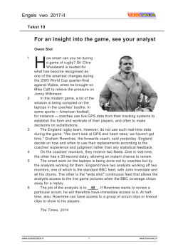 For an insight into the game, see your analyst