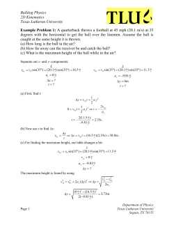Bulldog Physics 2D Kinematics Texas Lutheran University Example