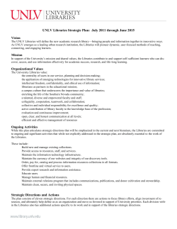 UNLV Libraries Strategic Plan: July 2011 through June 2015