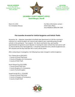 Five Juveniles Arrested for Vehicle Burglaries and Vehicle