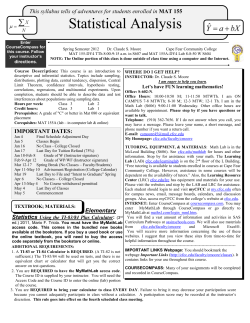 This syllabus tells of adventures for students enrolled in MAT 155