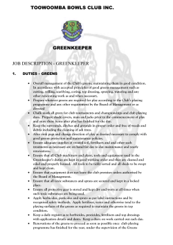 TOOWOOMBA BOWLS CLUB INC. GREENKEEPER JOB