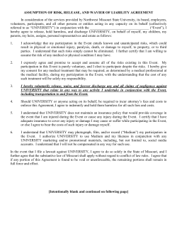 Assumption of Risk, Release and Waiver of Liability Agreement