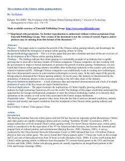 The evolution of the Chinese online gaming industry By: Nir Kshetri