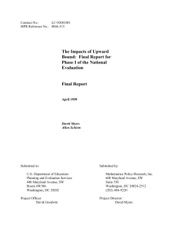 The Impacts of Upward Bound: Final Report for Phase I of the