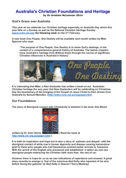 Australia`s Christian Foundation and Heritage Jan 2014