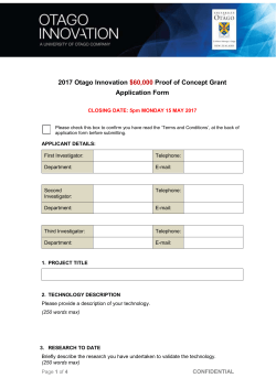 Otago Innovation Ltd Proof of Concept Grant 2017