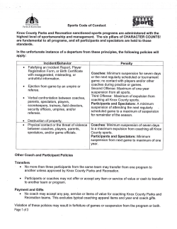 Sports Gode of Conduct Knox County Parks and Recreation