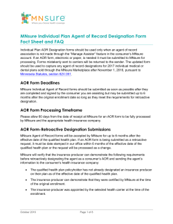 2017 MNsure Individual Plan Agent of Record Designation Form