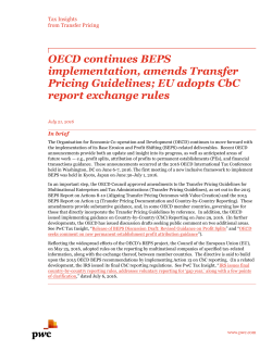 OECD continues BEPS implementation, amends Transfer Pricing