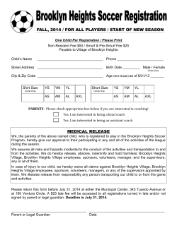 FALL, 2014 / FOR ALL PLAYERS / START OF NEW SEASON