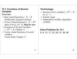 15.1: Functions of Several Variables Overview: p Real valued