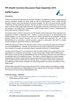 PIP eHealth Incentive Discussion Paper September 2015 AAPM