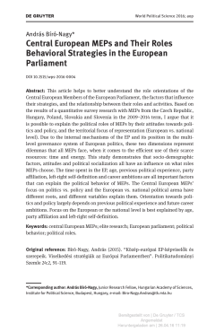 Central European MEPs and Their Roles Behavioral Strategies in