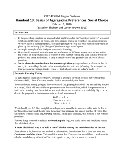 Handout 13: Basics of Aggregating Preferences: Social Choice