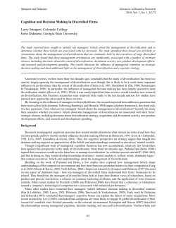 Cognition and Decision Making in Diversified Firms Larry Stimpert