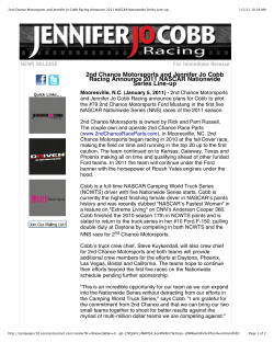 2nd Chance Motorsports and JJCR Announce 2011 Nationwide