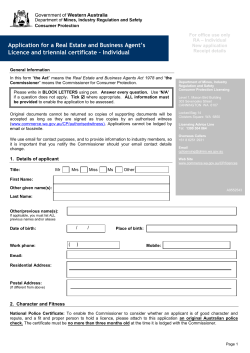 Application for a real estate and business agent`s licence