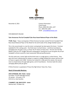 November 8, 2016 Contact Information: Cindy Smoak Phone: (903
