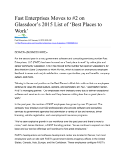 Fast Enterprises Moves to #2 on Glassdoor`s 2015 List of `Best
