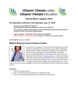 Action Sheet, August 2016 CCL Monthly Conference Call, Saturday