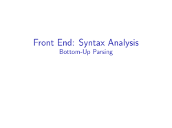 Front End: Syntax Analysis Bottom
