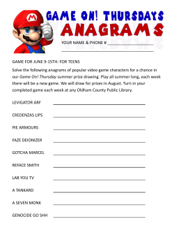 GAME FOR JUNE 9-15TH: FOR TEENS Solve the following