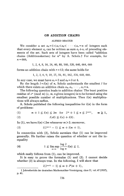 ON ADDITION CHAINS We consider a set ao = Köi<ö 2 < • • • <ar = n
