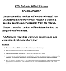 KPBL Rules for 2014-15 Season SPORTSMANSHIP
