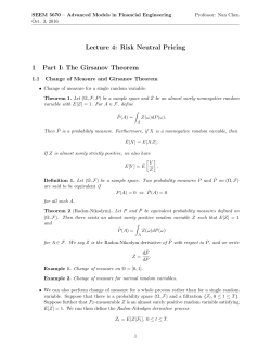 Lecture 4: Risk Neutral Pricing 1 Part I: The Girsanov Theorem