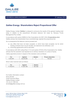 Galilee Energy: Shareholders Reject Proportional Offer