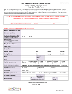 Provider Update Form - Early Learning Coalition of Manatee County