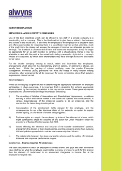 Employee Shares in Private Companies 6th June 2016 One of the