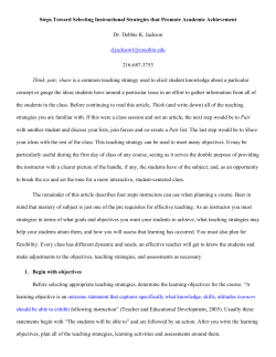 Steps Toward Selecting Instructional Strategies that Promote