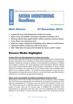 Headlines &ndash; 27.12.2016 - UNMIK Media Observer
