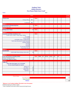 Southern Nash Athletic Boosters Free Passes Points Score Card*