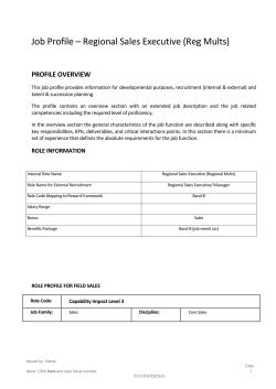 Role Profile Regional Sales Executive (Reg Mults)