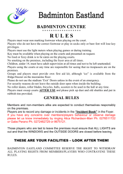2016 Badminton Centre Rules