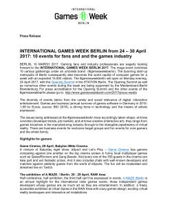 INTERNATIONAL GAMES WEEK BERLIN from 24 &ndash; 30 April 2017