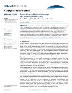 Determining the likelihood of pauses and surges in global warming