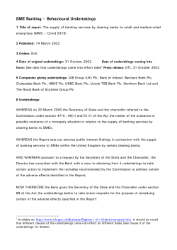 SME Banking – Behavioural Undertakings