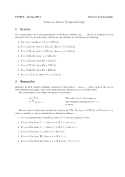 Notes on Linear Temporal Logic 1 Syntax 2 Semantics