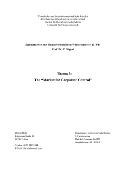 Thema 3: The &ldquo;Market for Corporate Control&rdquo;