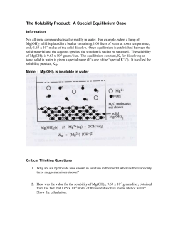 The Solubility Product: A Special Equilibrium Case