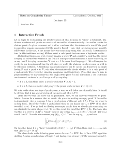 Lecture 16 1 Interactive Proofs