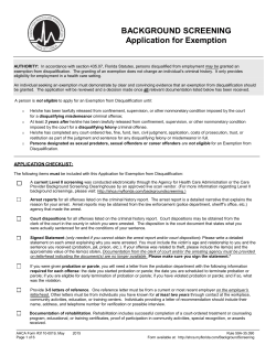 BACKGROUND SCREENING Application for Exemption