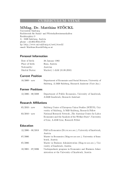 CURRICULUM VITAE MMag. Dr. Matthias ST&uml;OCKL