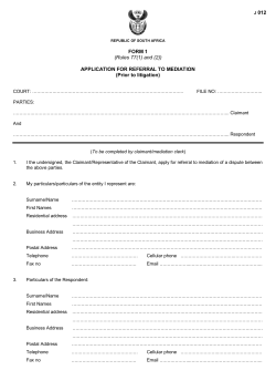 J 012 FORM 1 (Rules 77(1) and (2)) APPLICATION FOR
