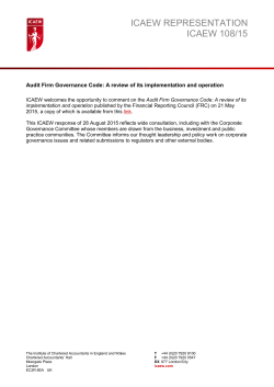 ICAEW REP 108/15 Audit Firm Governance Code: a